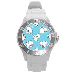 Roller Tissue White Blue Restroom Round Plastic Sport Watch (l)