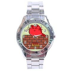 Happy Cat Fire Animals Cute Red Stainless Steel Analogue Watch by Mariart