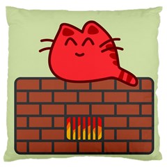 Happy Cat Fire Animals Cute Red Large Flano Cushion Case (two Sides) by Mariart