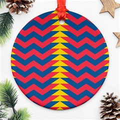 Lllustration Geometric Red Blue Yellow Chevron Wave Line Ornament (round)