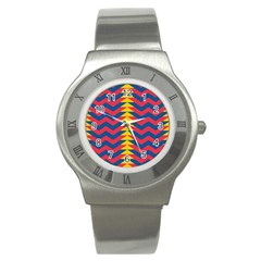 Lllustration Geometric Red Blue Yellow Chevron Wave Line Stainless Steel Watch by Mariart