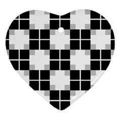 Plaid Black White Heart Ornament (two Sides)