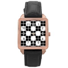 Plaid Black White Rose Gold Leather Watch 