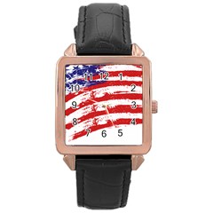 American Flag Rose Gold Leather Watch  by Valentinaart