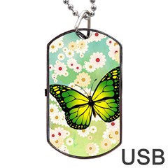 Green Butterfly Dog Tag Usb Flash (one Side) by linceazul