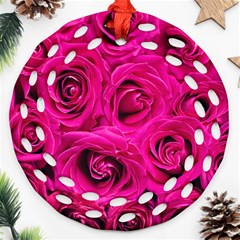 Pink Roses Roses Background Ornament (round Filigree)