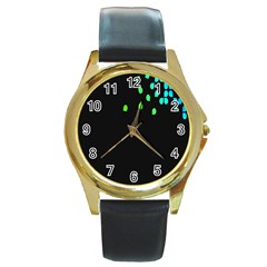 Green Black Widescreen Round Gold Metal Watch by Mariart