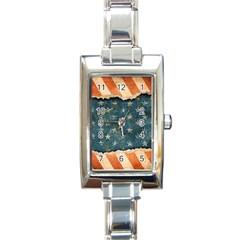 Grunge Ripped Paper Usa Flag Rectangle Italian Charm Watch