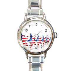 Multiple Us Flag Stars Line Slide Round Italian Charm Watch