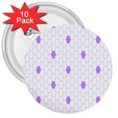 Purple White Hexagon Dots 3  Buttons (10 Pack) 