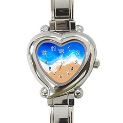 Sand Beach Water Sea Blue Brown Waves Wave Heart Italian Charm Watch by Mariart