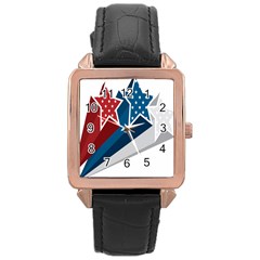 Star Red Blue White Line Space Rose Gold Leather Watch  by Mariart