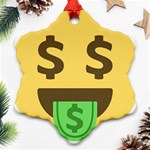 Money Face Emoji Snowflake Ornament (Two Sides) Back