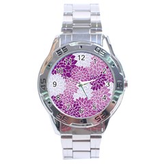 Floral Wallpaper Flowers Dahlia Stainless Steel Analogue Watch