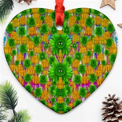 Jungle Love In Fantasy Landscape Of Freedom Peace Heart Ornament (two Sides) by pepitasart