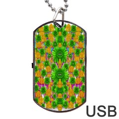 Jungle Love In Fantasy Landscape Of Freedom Peace Dog Tag Usb Flash (two Sides) by pepitasart