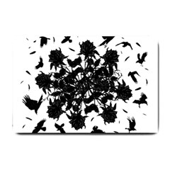 Black Roses And Ravens  Small Doormat  by Valentinaart