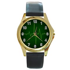 Heart Rate Green Line Light Healty Round Gold Metal Watch