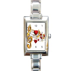 Music Notes Heart Beat Rectangle Italian Charm Watch