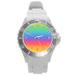 Plaid Rainbow Retina Green Purple Red Yellow Round Plastic Sport Watch (l)