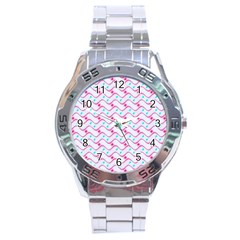 Squiggle Red Blue Milk Glass Waves Chevron Wave Pink Stainless Steel Analogue Watch by Mariart