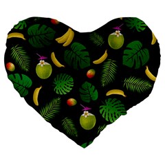 Tropical Pattern Large 19  Premium Flano Heart Shape Cushions by Valentinaart