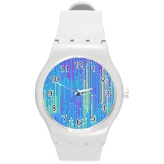 Vertical Behance Line Polka Dot Blue Green Purple Round Plastic Sport Watch (m)