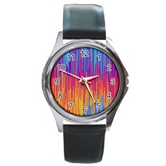 Vertical Behance Line Polka Dot Blue Red Orange Round Metal Watch