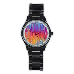 Vertical Behance Line Polka Dot Blue Red Orange Stainless Steel Round Watch