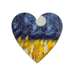 Blue And Gold Landscape With Moon Heart Magnet by digitaldivadesigns