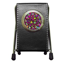 Bright And Busy Floral Wallpaper Background Pen Holder Desk Clocks by Nexatart