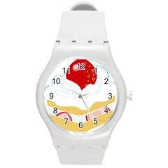 Seeds Strawberry Bread Fruite Red Round Plastic Sport Watch (m)