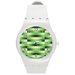 View Original Pinstripes Green Shapes Shades Round Plastic Sport Watch (m)