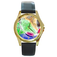 Mirror Light Round Gold Metal Watch