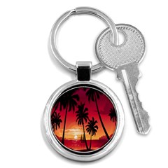 Nature Palm Trees Beach Sea Boat Sun Font Sunset Fabric Key Chains (round) 