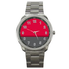 Red Gray Flag Line Horizontal Sport Metal Watch by Mariart