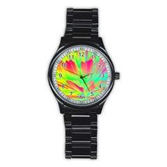 Screen Random Images Shadow Green Yellow Rainbow Light Stainless Steel Round Watch