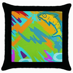 Skatepark Seaworld Fish Throw Pillow Case (black)