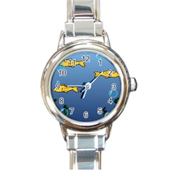 Water Bubbles Fish Seaworld Blue Round Italian Charm Watch