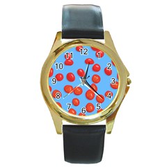 Tomatoes Fruite Slice Red Round Gold Metal Watch