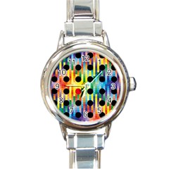 Watermark Circles Squares Polka Dots Rainbow Plaid Round Italian Charm Watch