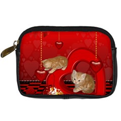 Cute, Playing Kitten With Hearts Digital Camera Cases