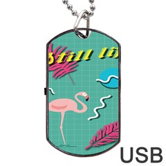 Behance Feelings Beauty Flamingo Bird Still Life Leaf Green Pink Red Dog Tag Usb Flash (two Sides) by Mariart