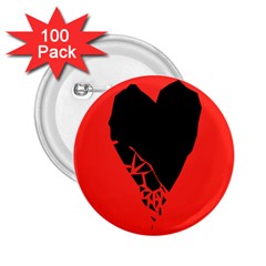 Broken Heart Tease Black Red 2 25  Buttons (100 Pack) 