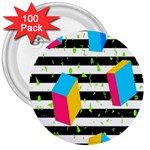 Cube Line Polka Dots Horizontal Triangle Pink Yellow Blue Green Black Flag 3  Buttons (100 pack)  Front