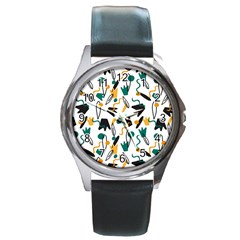 Flowers Duck Legs Line Round Metal Watch by Mariart