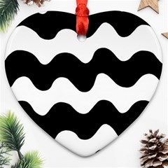 Lokki Cotton White Black Waves Heart Ornament (two Sides) by Mariart