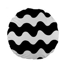 Lokki Cotton White Black Waves Standard 15  Premium Round Cushions