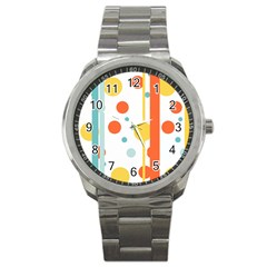 Stripes Dots Line Circle Vertical Yellow Red Blue Polka Sport Metal Watch by Mariart