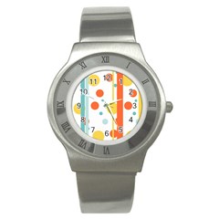 Stripes Dots Line Circle Vertical Yellow Red Blue Polka Stainless Steel Watch by Mariart